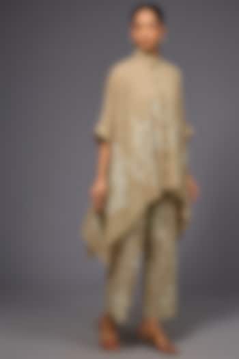Natural Ecru Handloom Cotton Thread Embroidered Shirt by Peachoo at Pernia's Pop Up Shop