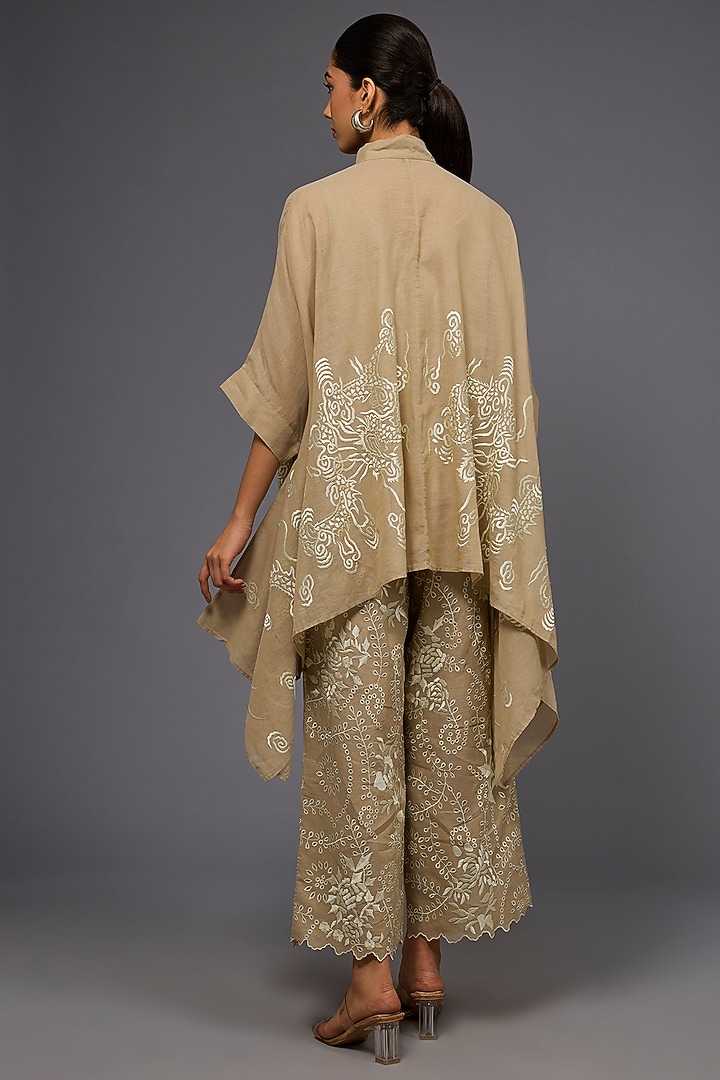 Natural Ecru Handloom Cotton Thread Embroidered Shirt by Peachoo at Pernia's Pop Up Shop