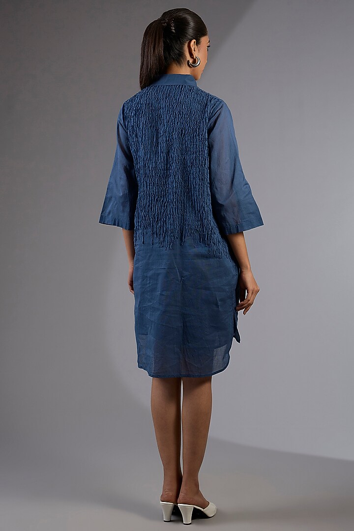 Space Blue Cotton Handloom Summer Shirt Dress by Peachoo at Pernia's Pop Up Shop