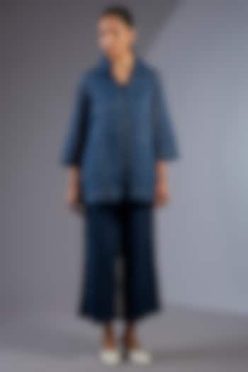 Space Blue Cotton Handloom Shirt by Peachoo at Pernia's Pop Up Shop