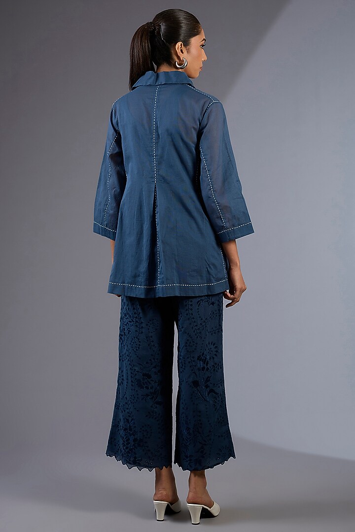 Space Blue Cotton Handloom Shirt by Peachoo at Pernia's Pop Up Shop