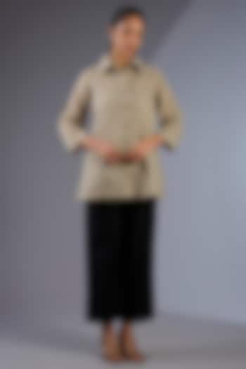 Beige Cotton Handloom Shirt by Peachoo at Pernia's Pop Up Shop