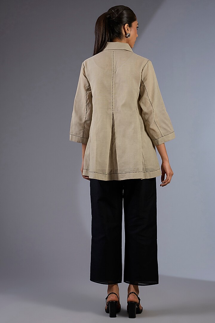 Beige Cotton Handloom Shirt by Peachoo at Pernia's Pop Up Shop