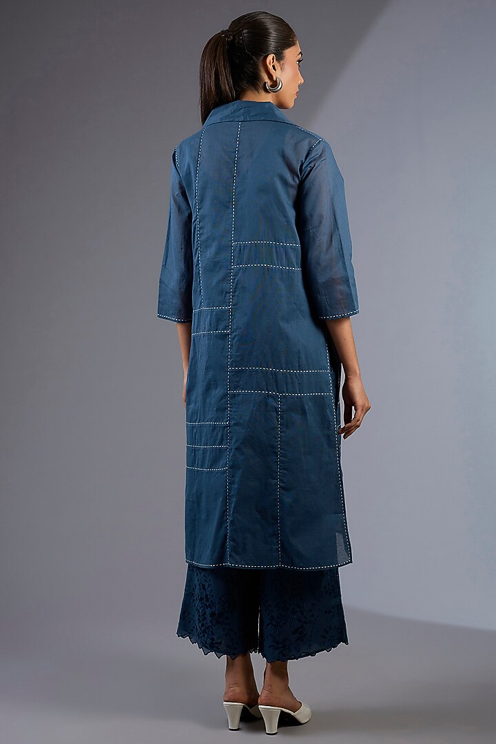 Space Blue Cotton Handloom Kurta by Peachoo at Pernia's Pop Up Shop