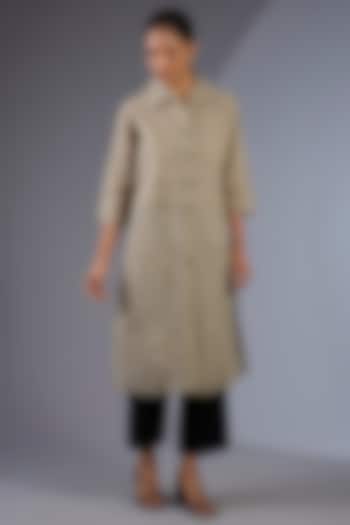 Beige Cotton Handloom Kurta by Peachoo at Pernia's Pop Up Shop