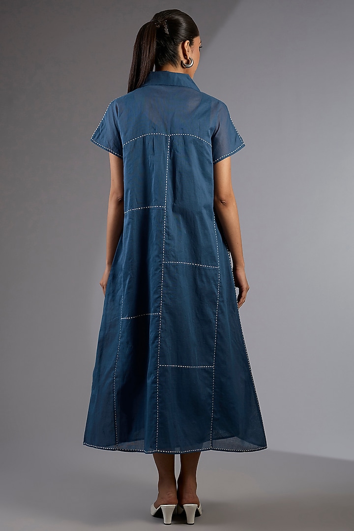 Space Blue Cotton Handloom Summer Dress by Peachoo at Pernia's Pop Up Shop
