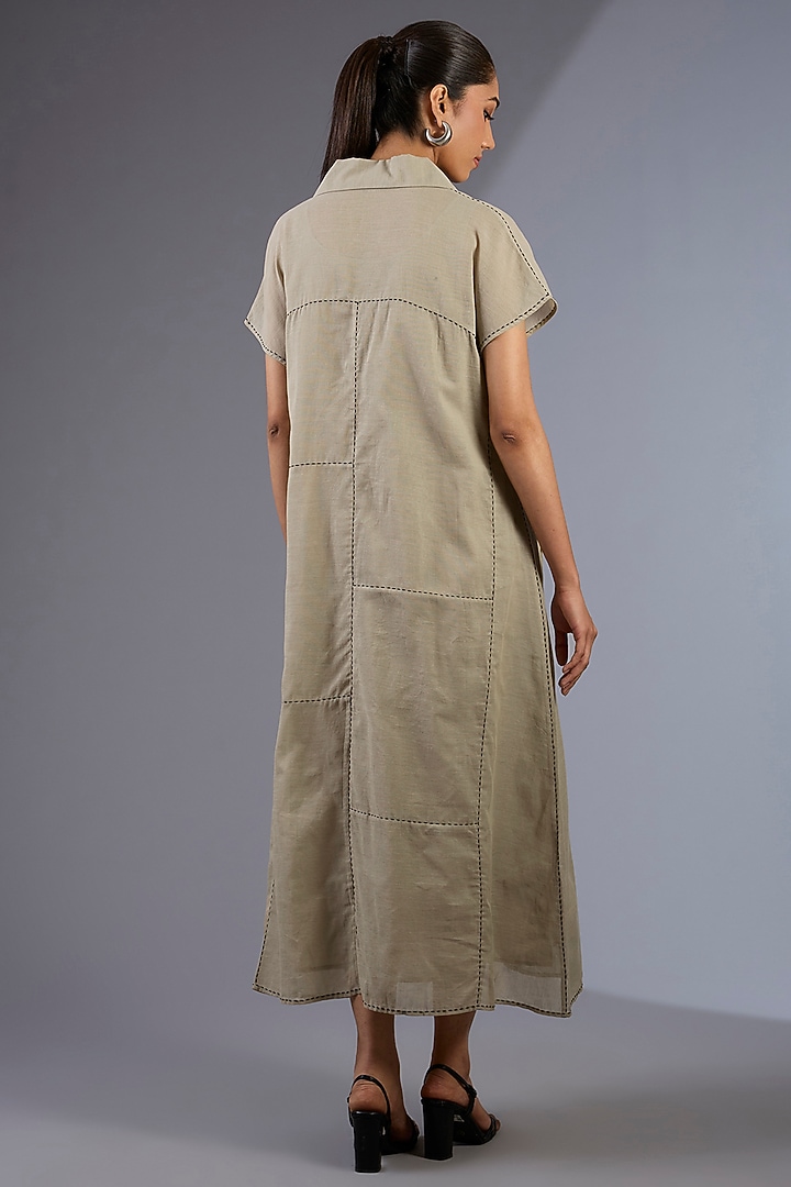 Beige Cotton Handloom Summer Dress by Peachoo at Pernia's Pop Up Shop