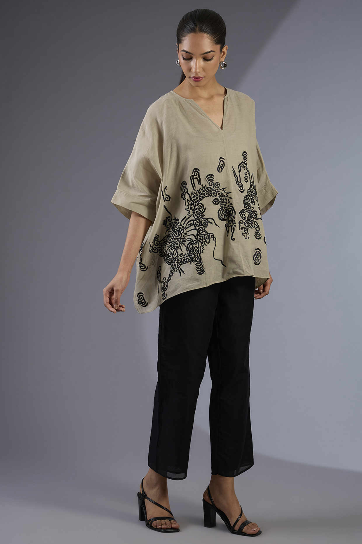 Black Cotton Handloom Straight Pants by Peachoo at Pernia's Pop Up Shop