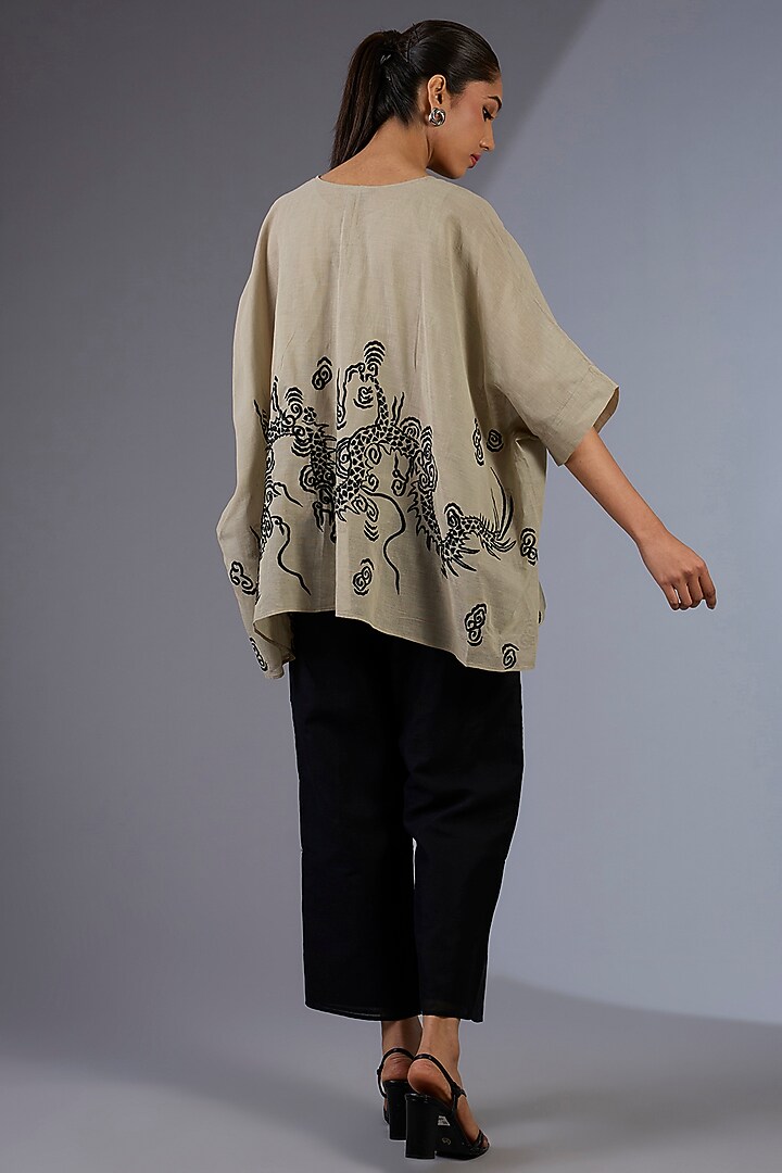 Black Cotton Handloom Straight Pants by Peachoo at Pernia's Pop Up Shop