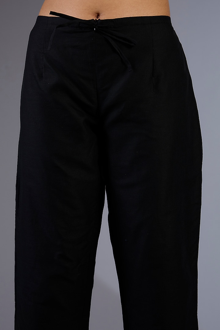 Black Cotton Handloom Straight Pants by Peachoo at Pernia's Pop Up Shop