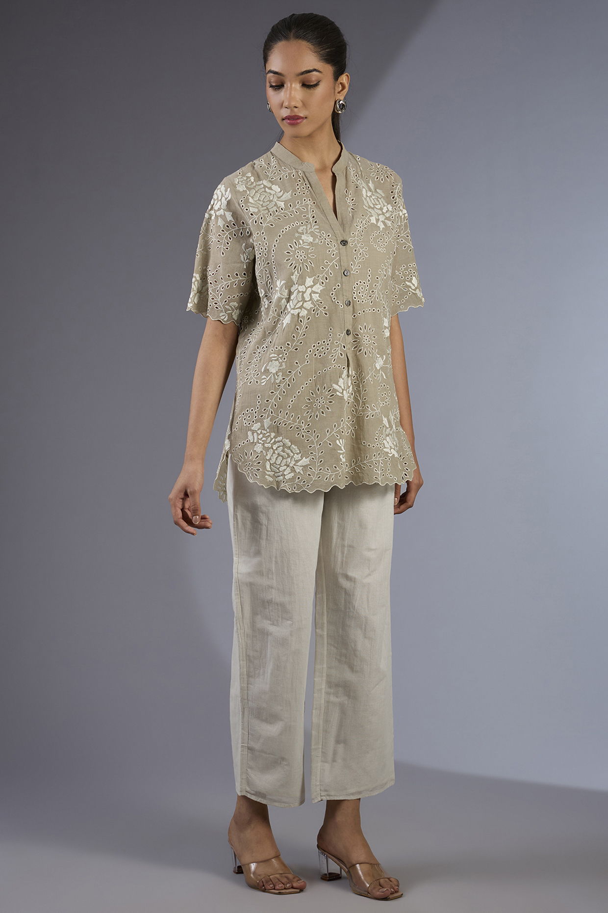 Ecru Cotton Handloom Straight Pants by Peachoo at Pernia's Pop Up Shop