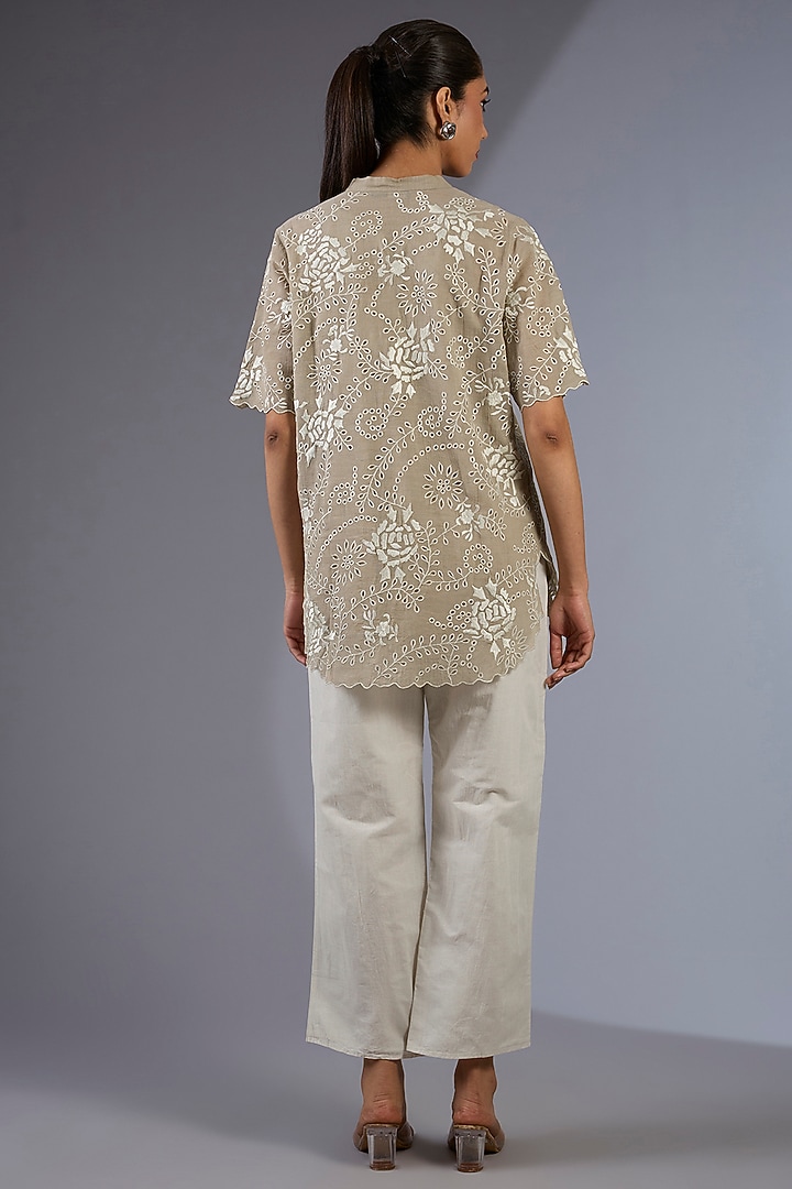 Ecru Cotton Handloom Straight Pants by Peachoo at Pernia's Pop Up Shop