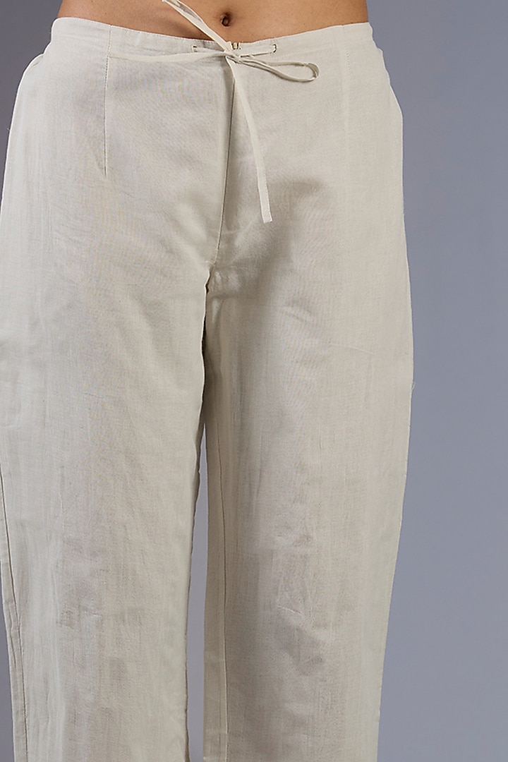 Ecru Cotton Handloom Straight Pants by Peachoo at Pernia's Pop Up Shop