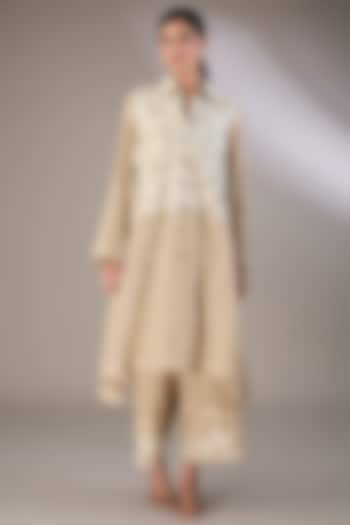 Beige Handloom Cotton Thread Embroidered Jacket by Peachoo at Pernia's Pop Up Shop