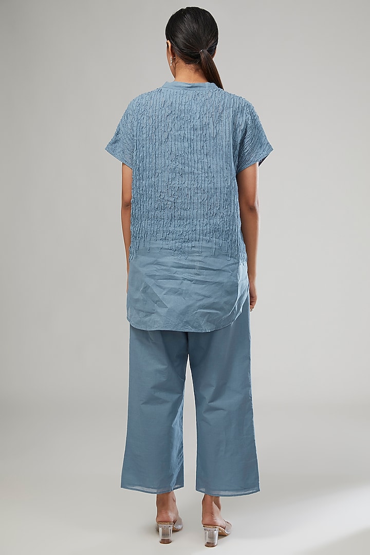 Blue Handloom Cotton Thread Embroidered Pants by Peachoo at Pernia's Pop Up Shop