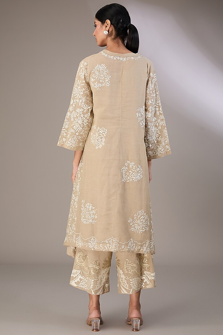 Blue Handloom Cotton Thread Embroidered Pants by Peachoo at Pernia's Pop Up Shop