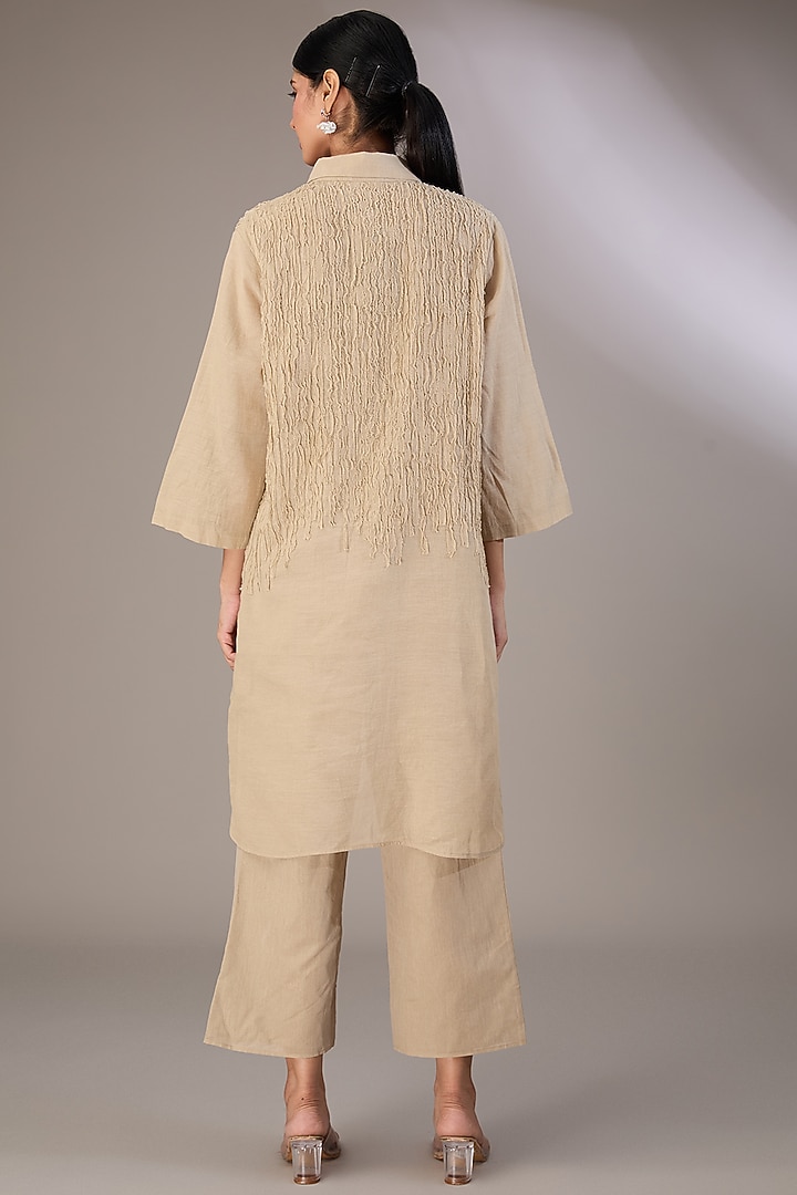 Beige Handloom Cotton Pants by Peachoo at Pernia's Pop Up Shop