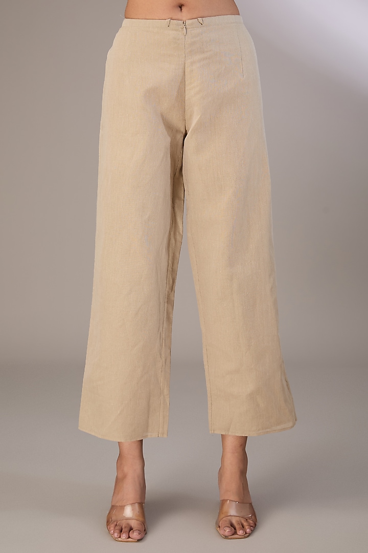 Beige Handloom Cotton Pants by Peachoo at Pernia's Pop Up Shop