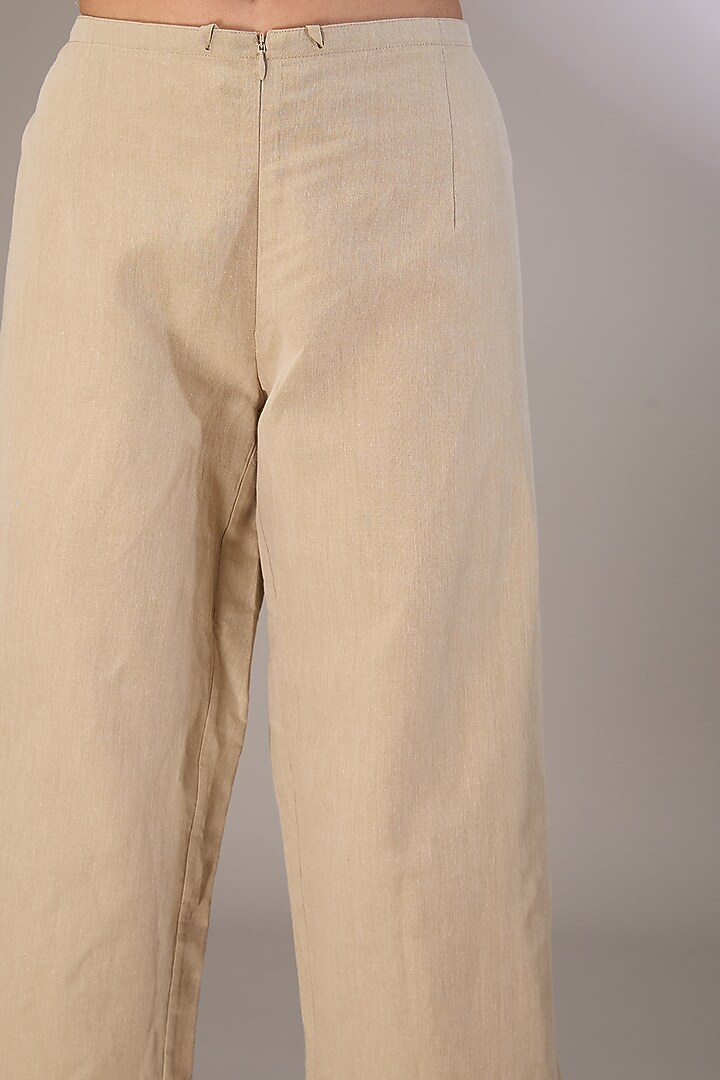 Beige Handloom Cotton Pants by Peachoo at Pernia's Pop Up Shop