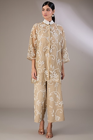Beige Handloom Cotton Embroidered Jacket main image 0