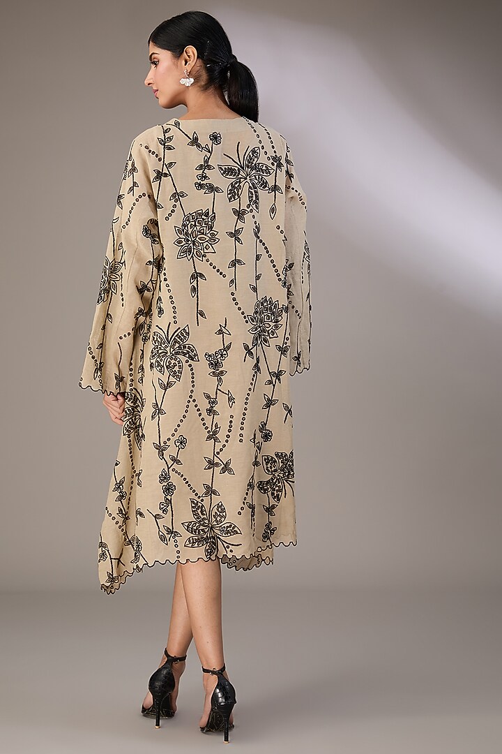 Beige Handloom Cotton Thread Embroidered Jacket Vacation Dress by Peachoo at Pernia's Pop Up Shop