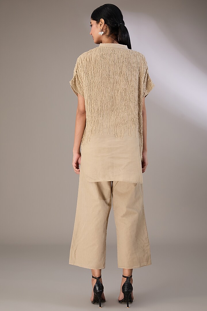 Beige Handloom Cotton Embroidered Top by Peachoo at Pernia's Pop Up Shop
