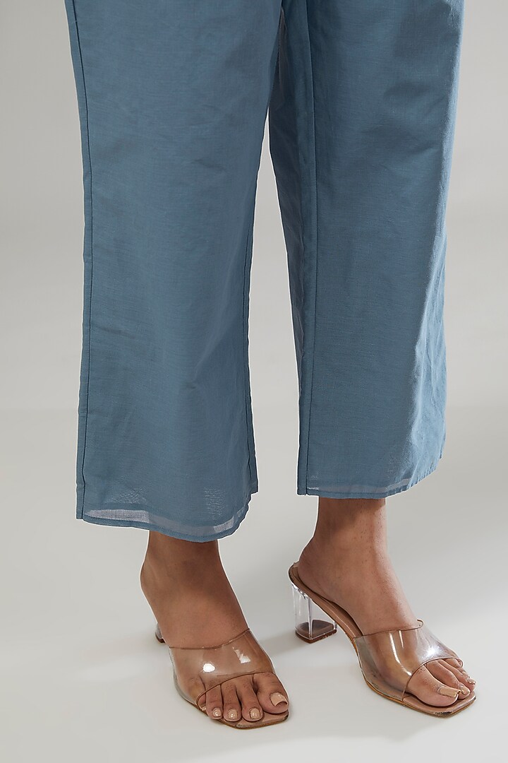 Blue Handloom Cotton Embroidered Top by Peachoo at Pernia's Pop Up Shop