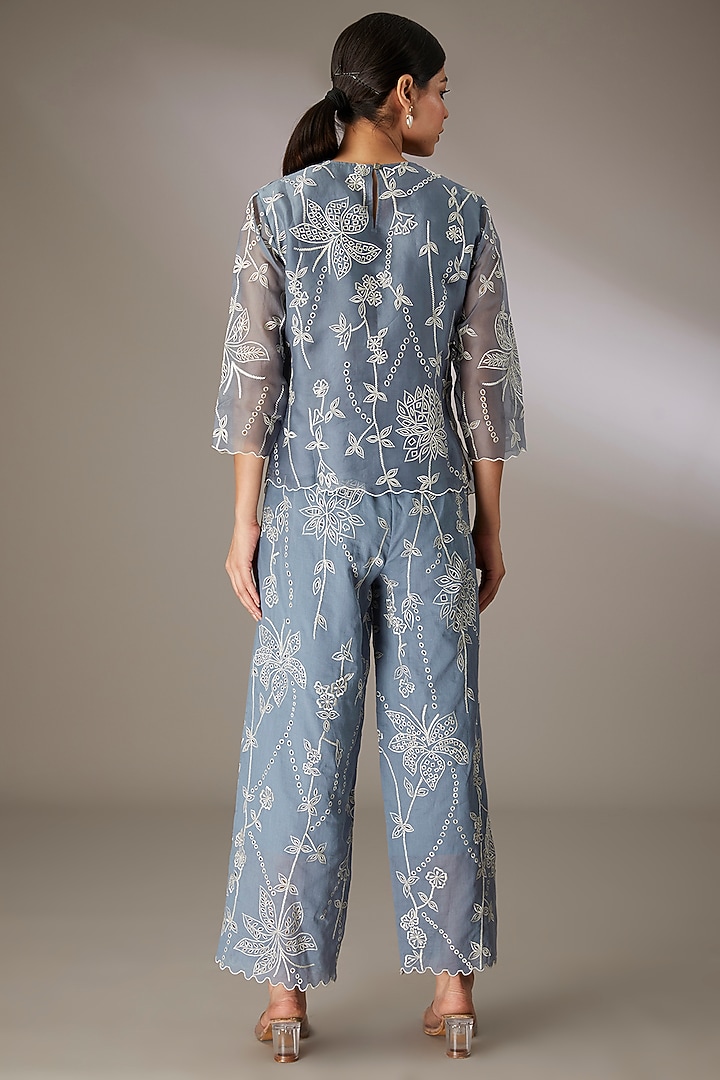 Beige Handloom Cotton Thread Embroidered Pants by Peachoo at Pernia's Pop Up Shop