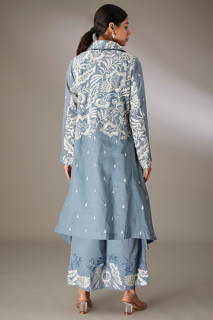 Blue Handloom Cotton Cutwork & Thread Embroidered Kurta by Peachoo at Pernia's Pop Up Shop