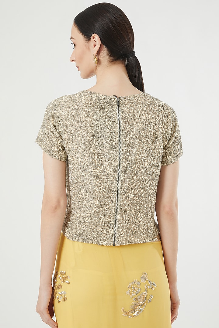Silver Cotton Sequins Embroidered Blouse by Peachoo at Pernia's Pop Up Shop