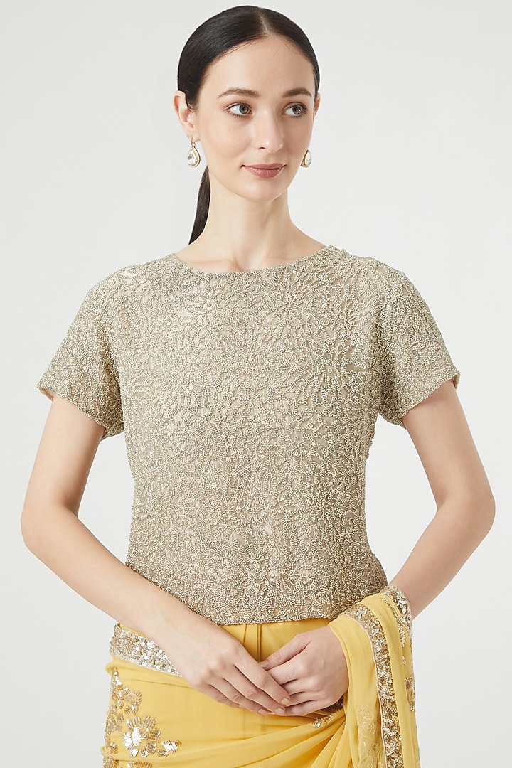 Silver Cotton Sequins Embroidered Blouse by Peachoo at Pernia's Pop Up Shop
