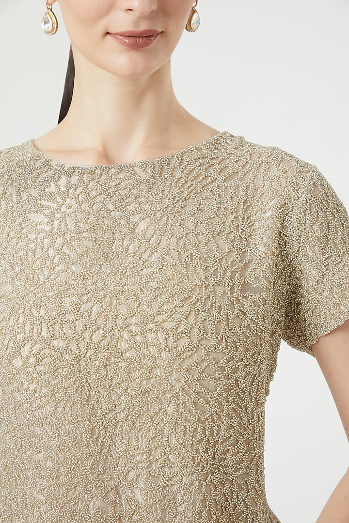 Silver Cotton Sequins Embroidered Blouse by Peachoo at Pernia's Pop Up Shop