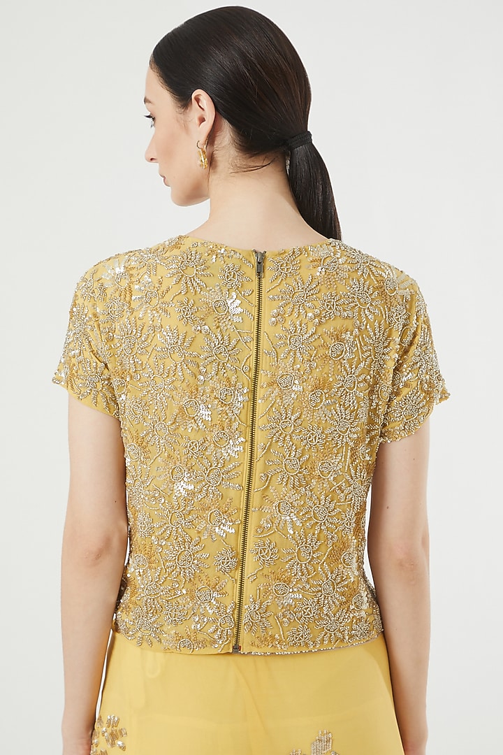 Gold Cotton Sequins Embroidered Blouse by Peachoo at Pernia's Pop Up Shop