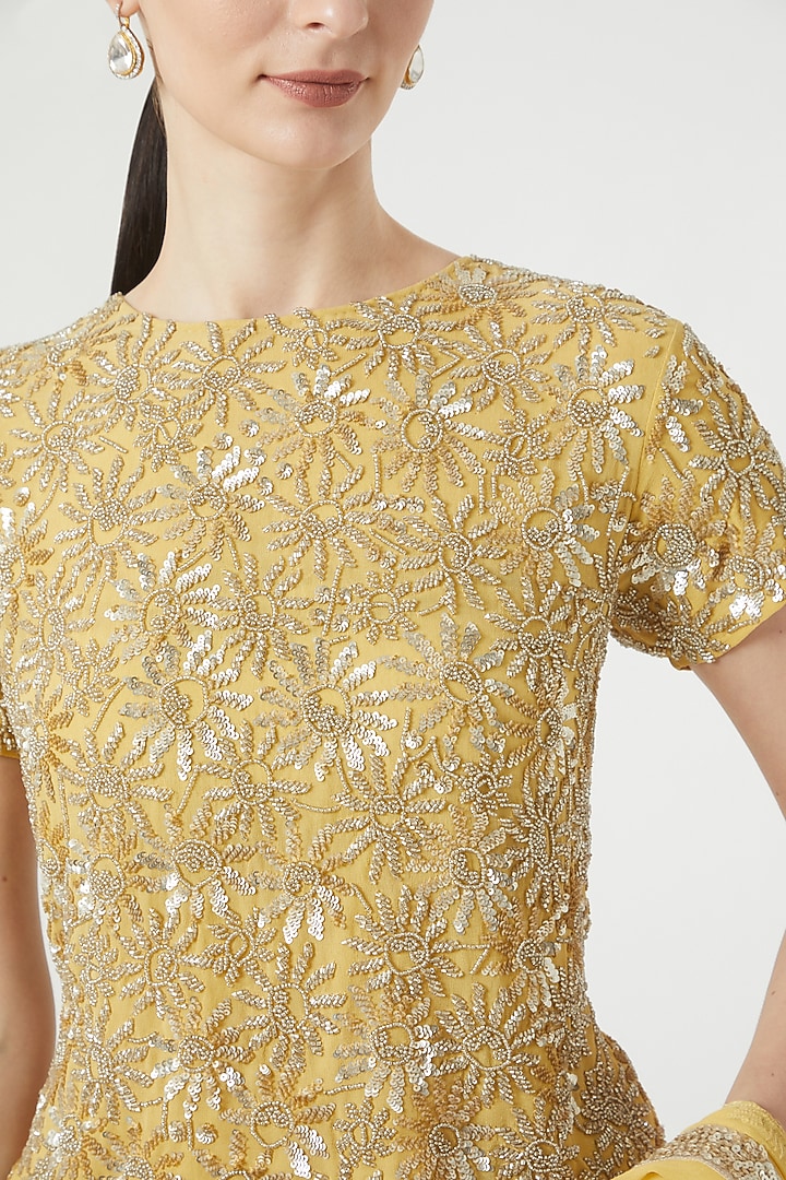 Gold Cotton Sequins Embroidered Blouse by Peachoo at Pernia's Pop Up Shop