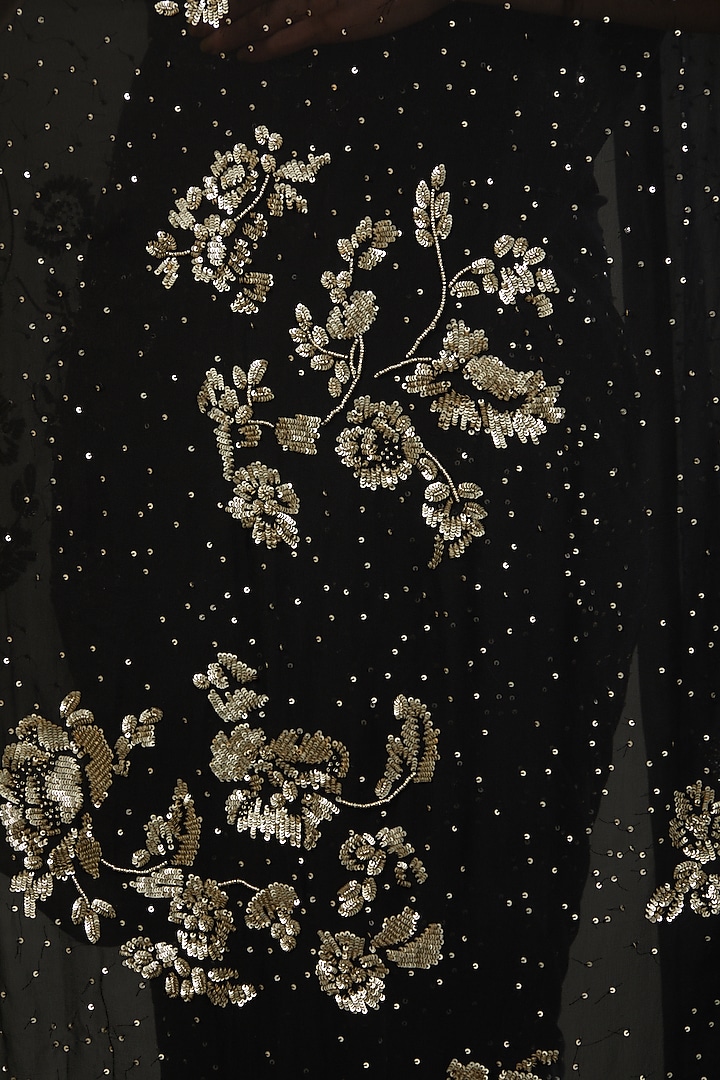 Black Silk Georgette Hand Embroidered Wedding Saree Set by Peachoo at Pernia's Pop Up Shop