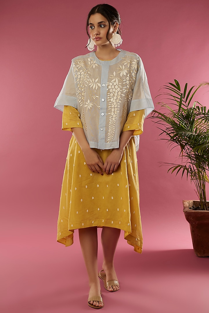 Yellow Handloom Cotton Jacket Dress by Peachoo at Pernia's Pop Up Shop