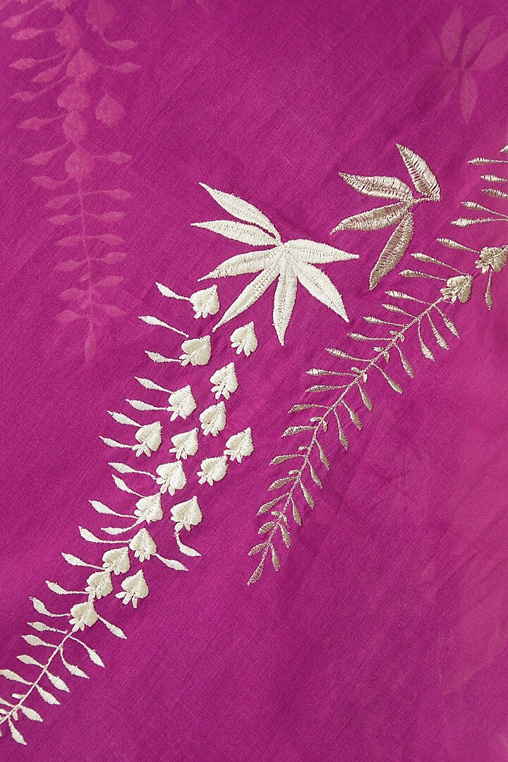 Magenta Cotton Thread Embroidered Dupatta by Peachoo at Pernia's Pop Up Shop