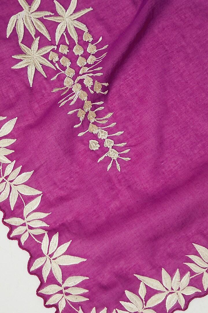 Magenta Cotton Thread Embroidered Dupatta by Peachoo at Pernia's Pop Up Shop