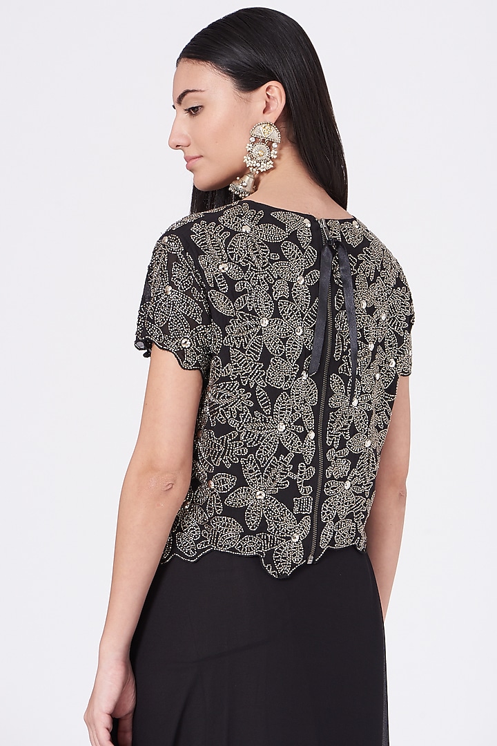 Black Handloom Cotton Hand Embroidered Blouse by Peachoo at Pernia's Pop Up Shop