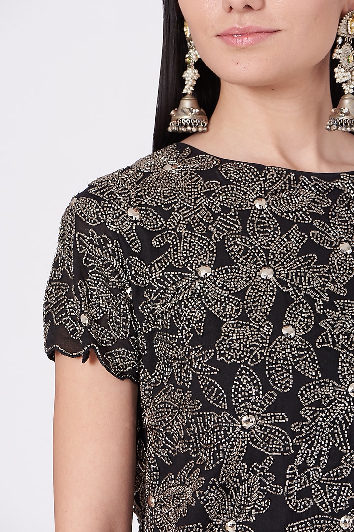 Black Handloom Cotton Hand Embroidered Blouse by Peachoo at Pernia's Pop Up Shop