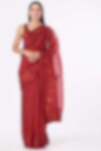 Red Organza Hand Embroidered Wedding Saree by Peachoo at Pernia's Pop Up Shop