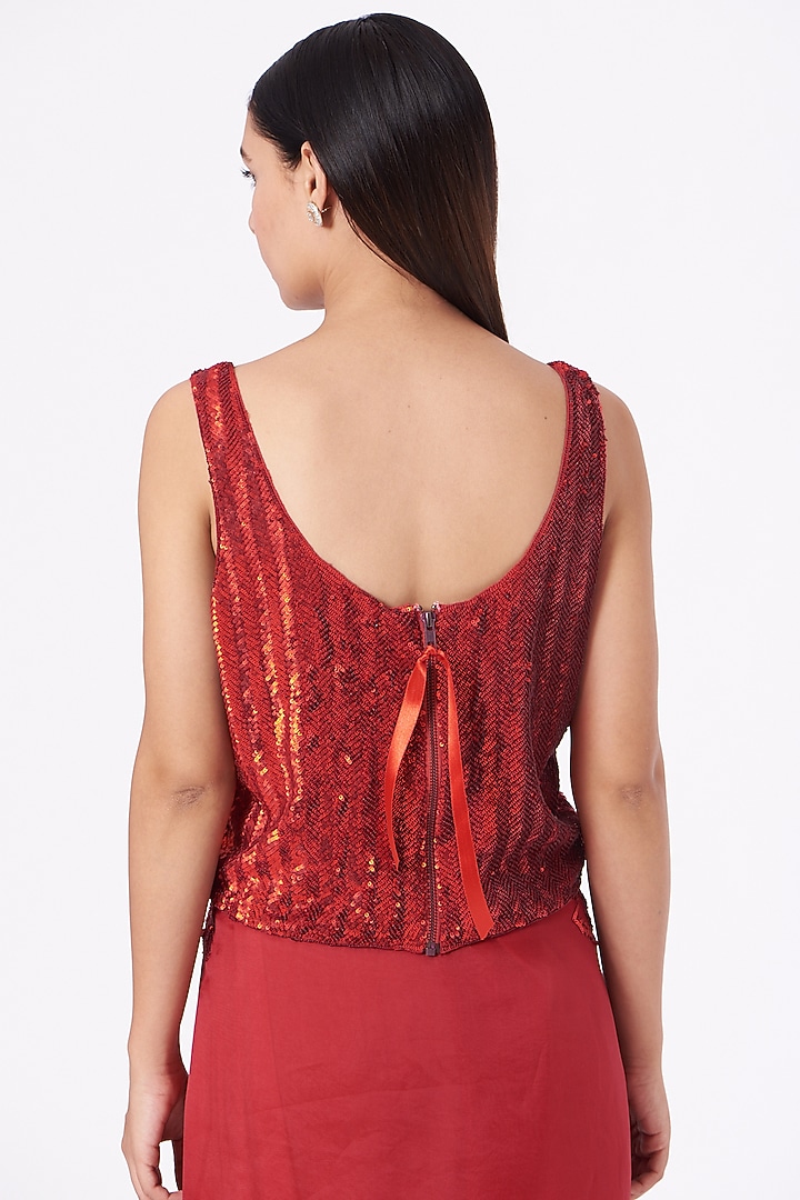 Red Cotton Hand Embroidered Blouse by Peachoo at Pernia's Pop Up Shop