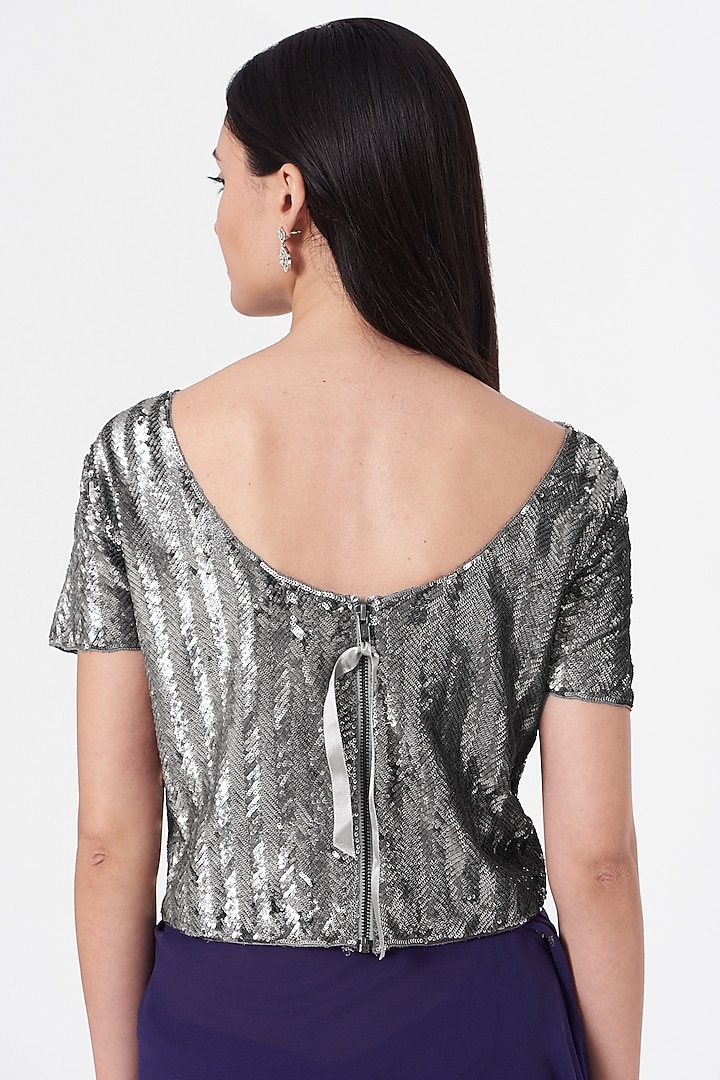 Silver Handloom Cotton Hand Embroidered Blouse by Peachoo at Pernia's Pop Up Shop