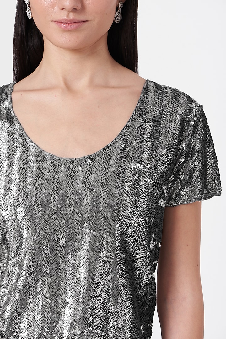 Silver Handloom Cotton Hand Embroidered Blouse by Peachoo at Pernia's Pop Up Shop