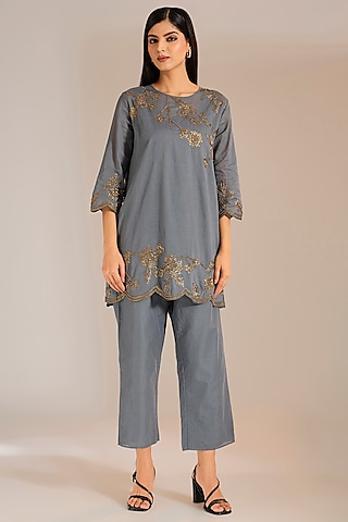 Shadow Silver Handloom Cotton Pants by Peachoo