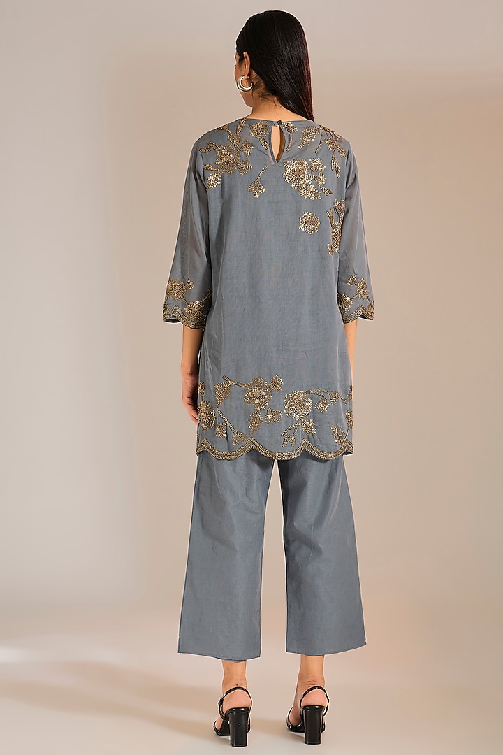 Shadow Silver Handloom Cotton Pants by Peachoo at Pernia's Pop Up Shop