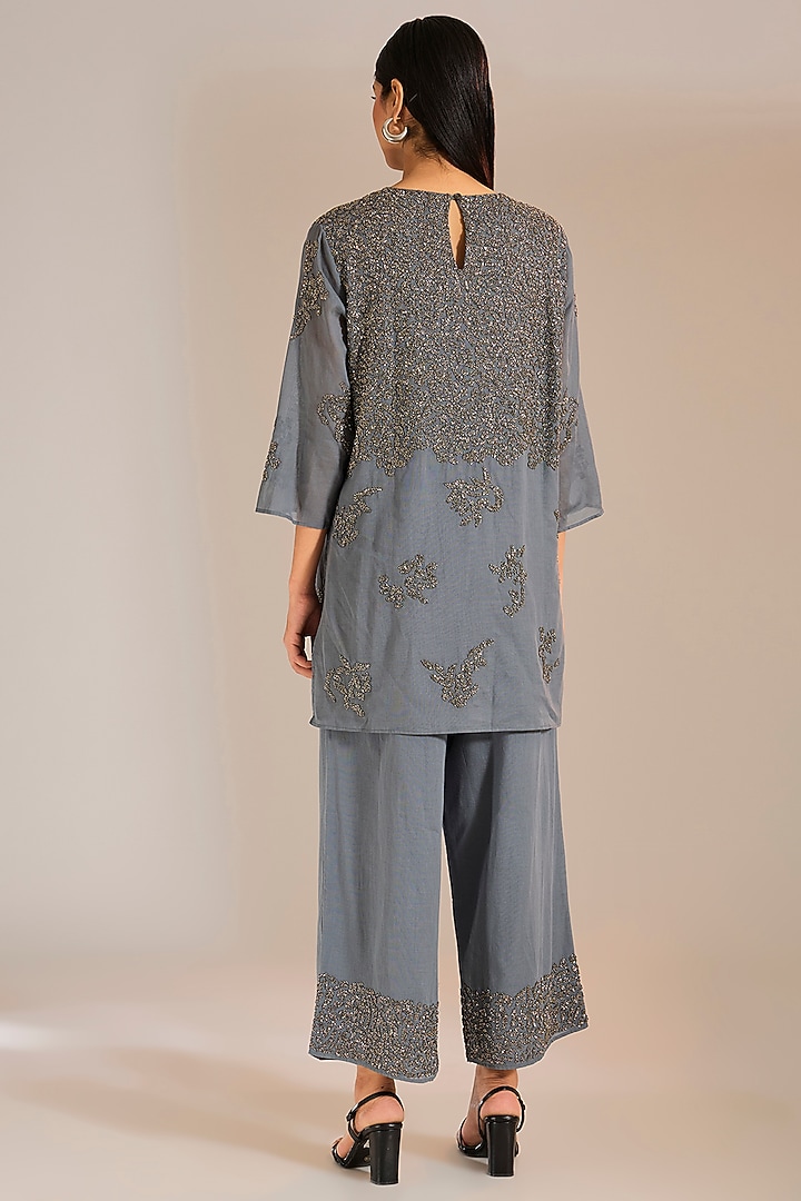 Shadow Silver Handloom Cotton Bead Embroidered Top by Peachoo at Pernia's Pop Up Shop