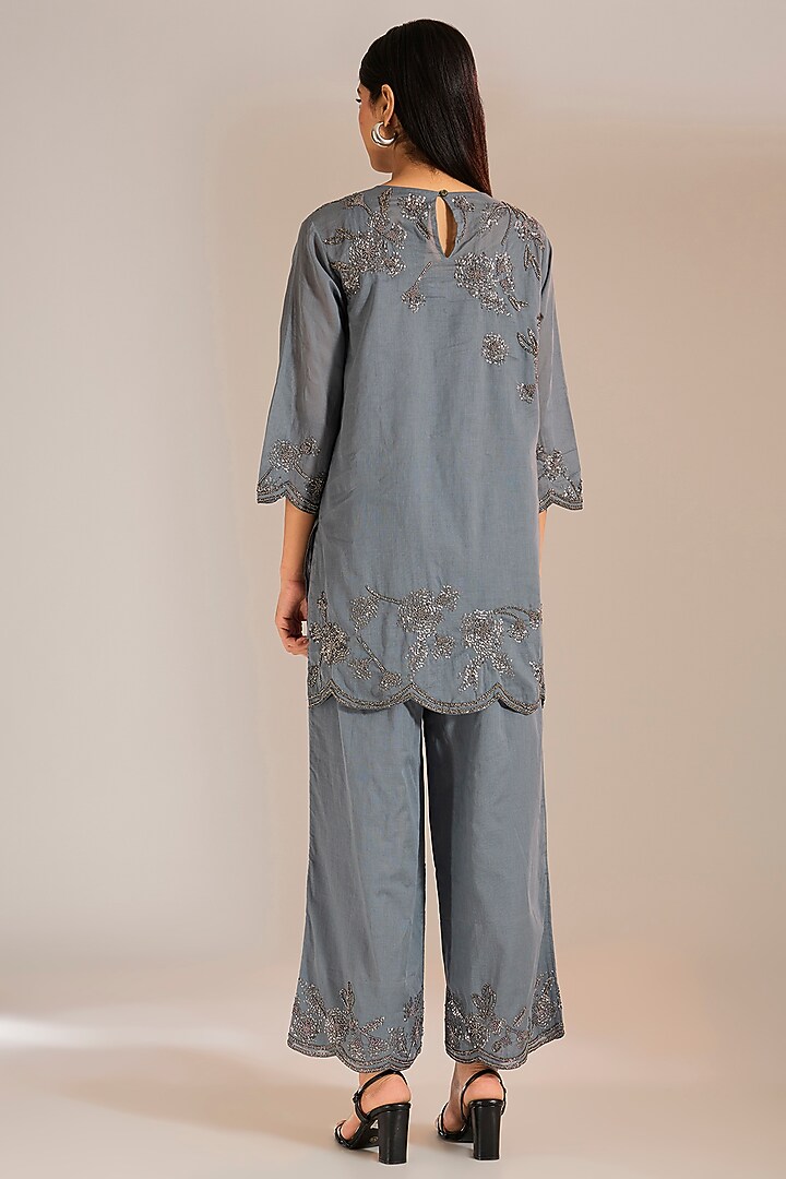 Shadow Silver Handloom Cotton Sequins Work Top by Peachoo at Pernia's Pop Up Shop