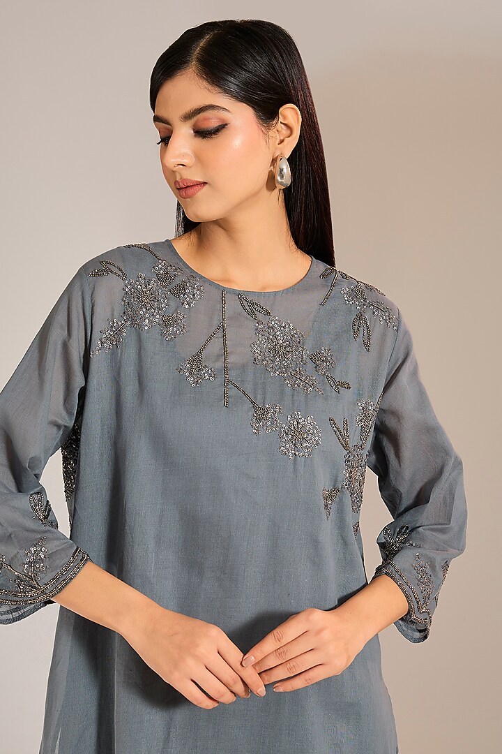 Shadow Silver Handloom Cotton Sequins Work Top by Peachoo at Pernia's Pop Up Shop