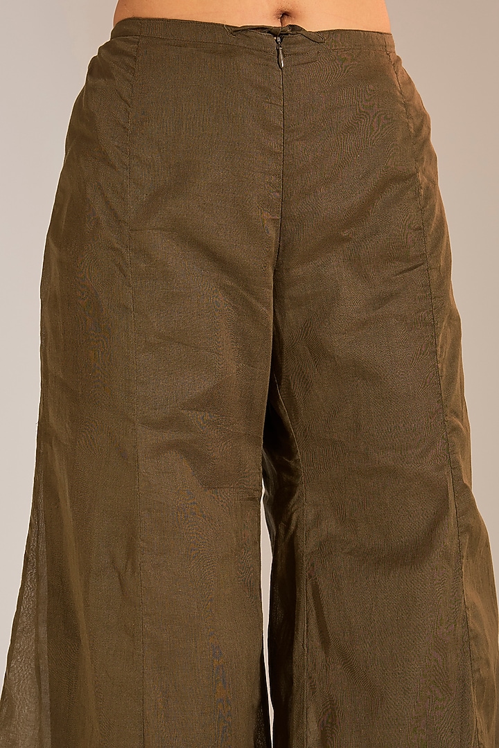 Khaki Colored Handloom Cotton Flared Pants by Peachoo at Pernia's Pop Up Shop